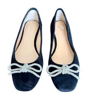 J.Jill Black Suede Crystal Bow Ballet Flats Slip On‎ Shoes Women Size 6 coquette thumbnail 1