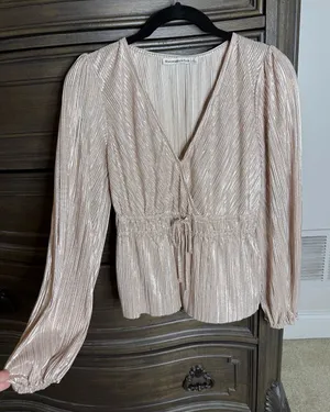 Abercrombie & Fitch Shimmery Rose Gold Pleated Wrap Top thumbnail 1
