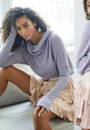 Free People We The Free Juicy Long Sleeve Cowl Neck Top Size Large Purple Smoke thumbnail 1