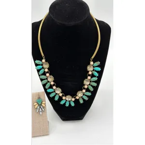 Turquoise Rhinestone Statement Necklace Earrings Set Bib Collar Boho Jewelry thumbnail 5