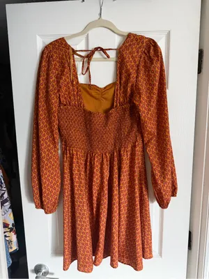 BOG Collective Orange Floral Long Sleeve Dress with Belt thumbnail 2