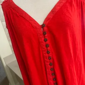 Free People Red Linen Blend Smocked Button Front Tunic Top boho Womens Small thumbnail 3