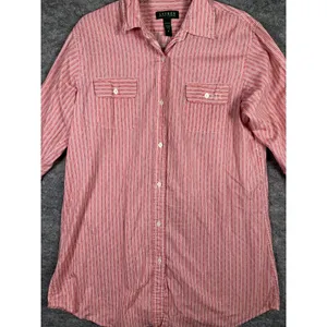 Lauren Ralph Lauren‎ Medium Shirt Button Up Pink Striped Long Sleeve Long Logo thumbnail 5