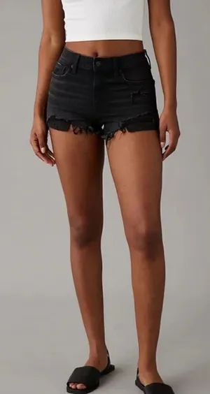 Womens American Eagle AEO Denim Hi-Rise Shortie Next Level Stretch Jean Shorts 0 thumbnail 1