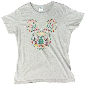 Disney Mickey Mouse Ears Friends Gray Christmas Holiday Tee Shirt Women's size L thumbnail 2