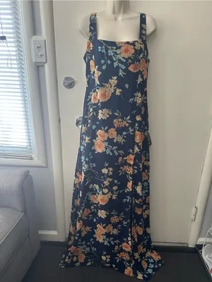 Lulu's Navy Floral Square-Neck Maxi Dress with Thigh Slit thumbnail 2
