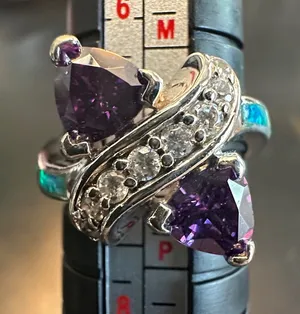 Sterling Silver Purple Amethyst & Crystal Swirl Ring with Teal Accents- Size 7 thumbnail 1