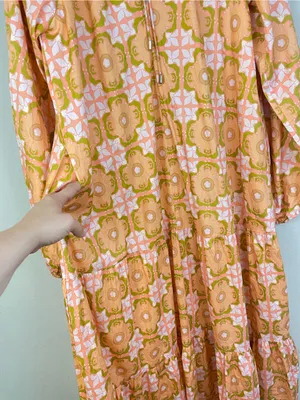 Ivy City Co Imogen Dress Orange Pink Floral Tie Neck Long Sleeve Maxi‎ Size XS thumbnail 7