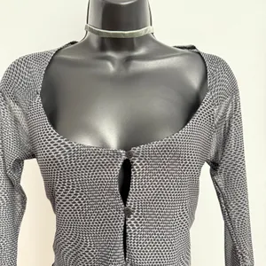 Cotton On Y2K baby Tee‎ cropped Mesh Button Up Crop Top Gray size M thumbnail 8
