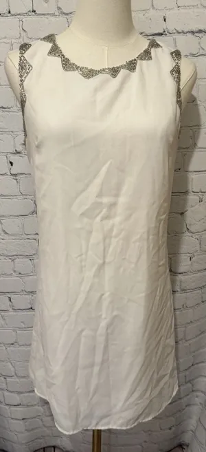 Moon sleeveless white shift dress With Silver Beading Size Small thumbnail 1
