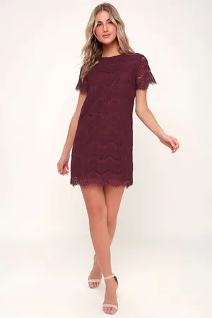 New Lulus Take Me to Brunch Burgundy Lace Shift Dress Size Medium/XL MSRP $49 thumbnail 5