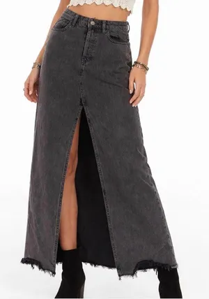 Free People Distressed Denim Skirt thumbnail 1