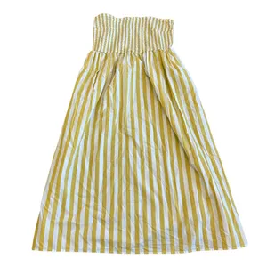 A New Day Yellow White Striped Maxi Dress Sundress Strapless Cotton Size Medium thumbnail 2