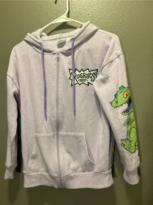Nickelodeon Rugrats Zip Up Hoodie Lavender Sunrise Women XS Back Graphic Reptar thumbnail 2