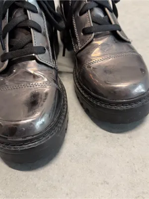 DKNY Black Patent Leather Combat Boots Lace Up Buckle Women’s 8 thumbnail 8