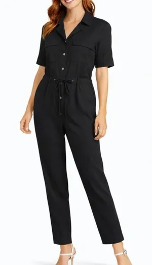 BANANA REPUBLIC Drawstring‎ Waist Short Sleeve Jumpsuit Black Medium thumbnail 1