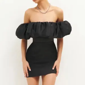 REFORMATION Alber Black Satin Organza Off‎ Shoulder Mini Dress US M NWT thumbnail 4