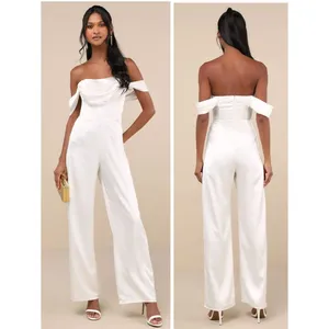 Lulus Unbelievable Aura White Satin Off-the-Shoulder Jumpsuit Size Large Bridal thumbnail 2