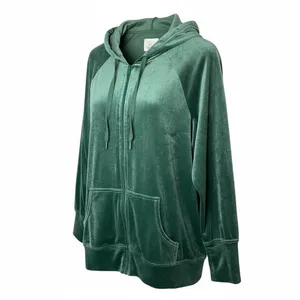 OFFLINE by Aerie Velour Zip Up Hoodie‎ Womens Medium Green Velvet Loungewear thumbnail 2