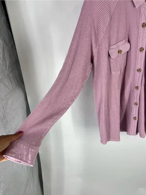 J.Jill Waffle‎ Knit Button Down Shirt Pink Cotton Shacket XL thumbnail 5