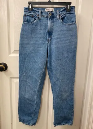 Abercrombie & Fitch Light Blue High Rise Straight Leg Jeans thumbnail 1