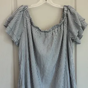 Old Navy Womens XL Blue White‎ Striped Off Shoulder Ruffle Sleeve Mini Dress thumbnail 4