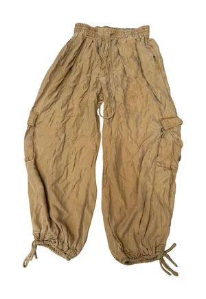 Free People Camel Brown Cargo Jogger Pants Elastic Waist Tie Hem Small thumbnail 1