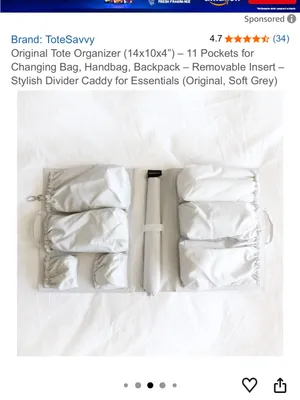 Tote savvy bag organizer Gray thumbnail 7