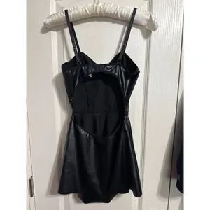 Faux Leather Bustier Mini Dress Open Back Coquette Night Out Baddie Rave Costume thumbnail 3
