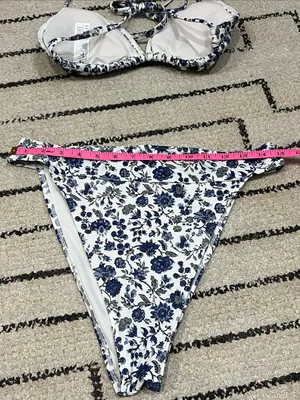 Abercrombie & Fitch High Rise White Bikini Top with Blue Floral Print thumbnail 5