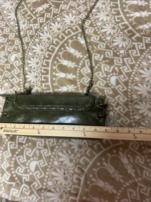Olive Green Chain clutch Shoulder Bag with Antique Brass Hardware thumbnail 3