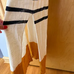 FRAME Striped Maxi Dress Womens S Cream Navy Mustard Linen Blend V-Neck Slit thumbnail 4