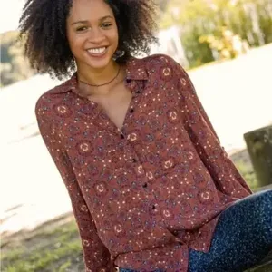 Natural Life Women Cece Button Down Top XL Brown Floral Boho Chic Cottage‎ thumbnail 1