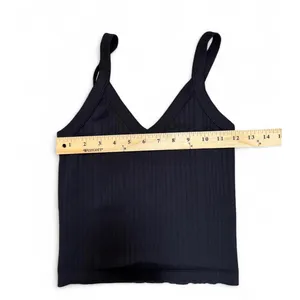 Black Ribbed V-Neck Camisole Sleeveless Knit Crop Tank Top thumbnail 3
