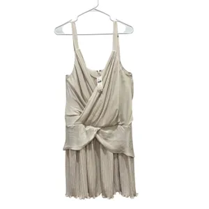 NEW‎ Anthropologie Mini Dress SIZE L Ivory Pleated Wrap Twisted Waist Bridal thumbnail 3