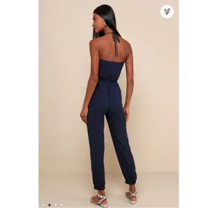 NWT Lulus Learning to Fly Navy Halter Jumpsuit Small Flawed thumbnail 4