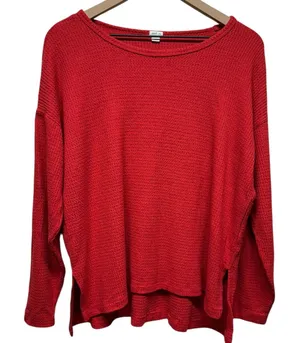 Aerie Women Waffle Knit Thermal Top Sz M Red‎ Long Sleeve Boho Slouchy Oversized thumbnail 1