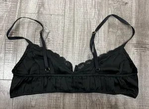 Free People She Lace & Satin Bralette In Black Size Large thumbnail 3