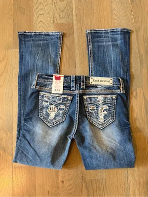NWT Rock Revival sapphire Women's Dark Blue Embroidered Bootcut Jeans size 30X34 thumbnail 2