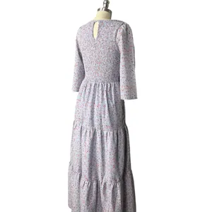 Melloday Baby Blue & Pink Smocked Bodice Tiered Floral Print Maxi Dress M thumbnail 8