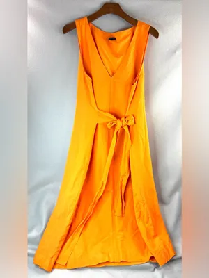 Ann Taylor L Linen Blend Sleeveless Orange V-Neck Midi Dress with Tie Waist thumbnail 6