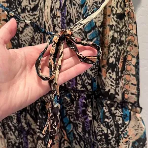 Fire LA Brown Black Blue Animal Print Ruffle Tie‎ Blouse Medium Y2K Festival thumbnail 6