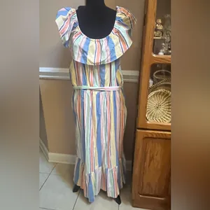 Draper James Multicolor Striped Off-Shoulder Midi Dress thumbnail 5