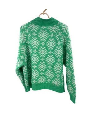 Old Navy Green and White Snowflake wool blend mockneck Sweater 2X winter holiday thumbnail 2
