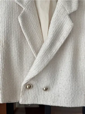 Zara tweed blazer jacket cropped textured ecru double breasted tailored thumbnail 8