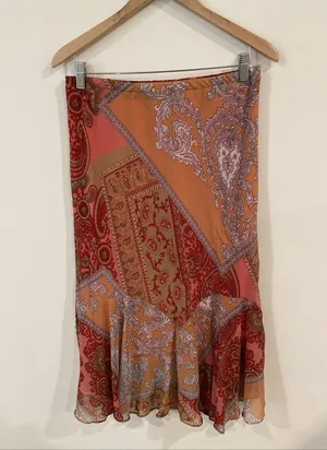 Vintage Zero Zero Womens Skirt Large Red Paisley Fairy Prairie Cottagecore Boho thumbnail 1