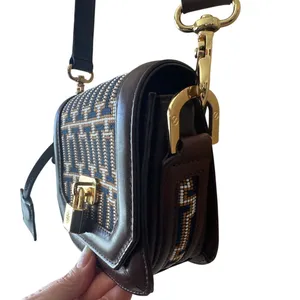 Tory Burch Mini Crossbody‎ Navy Brown Logo Jacquard Lock Bag thumbnail 10
