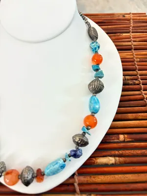 Vintage Faux Turquoise & Orange Bead Bohemian Necklace - Women's Jewelry thumbnail 2