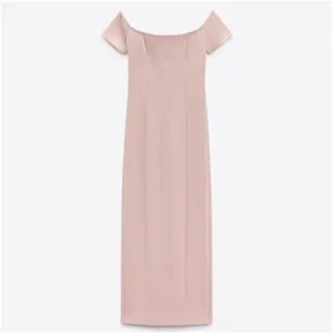 NEW ZARA Off the Shoulder Bodycon Midi Dress XSMALL pale Pink XS thumbnail 5