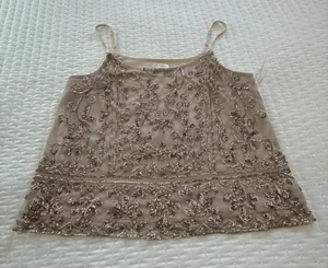 Venus Nude Beige Sequined Party Cami Top Shirt Sleeveless NWOT Sz L Large thumbnail 1